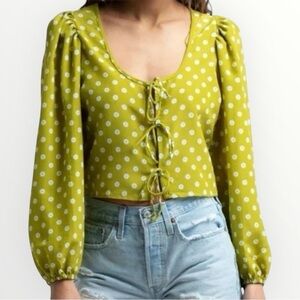 Levi's Embry Tie Front Shirt Green Floral Puff Balloon Sleeve Blouse NWT